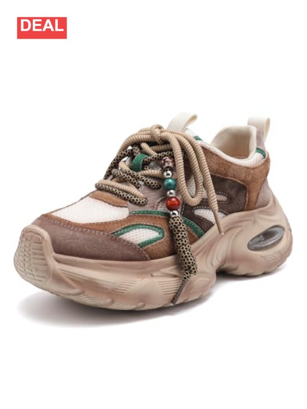 Women's Chunky Platform Sneakers Suede Textile Lace-Up Casual Walking Shoes